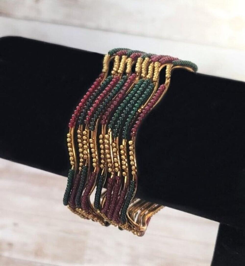 Vintage Bracelets / Bangles Stunning Set of Gold Tone, Dark Red, Green